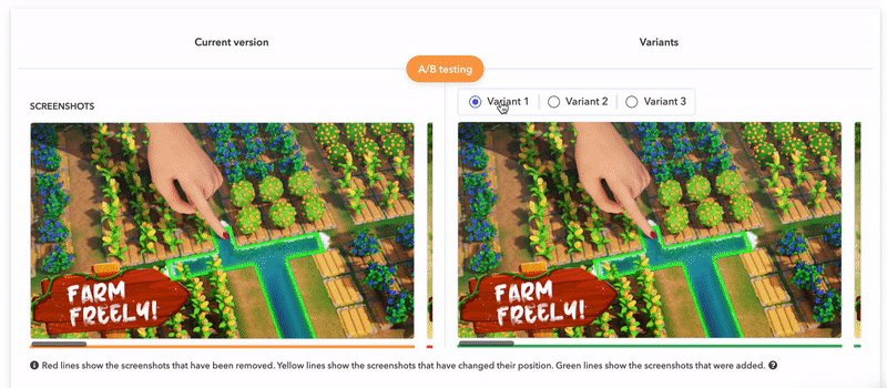 AppTweak shows the variants of running A/B Tests for your app and your competitors.